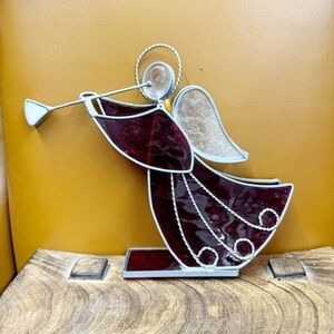 Stained Glass Standing Angel With Trumpet Vintage